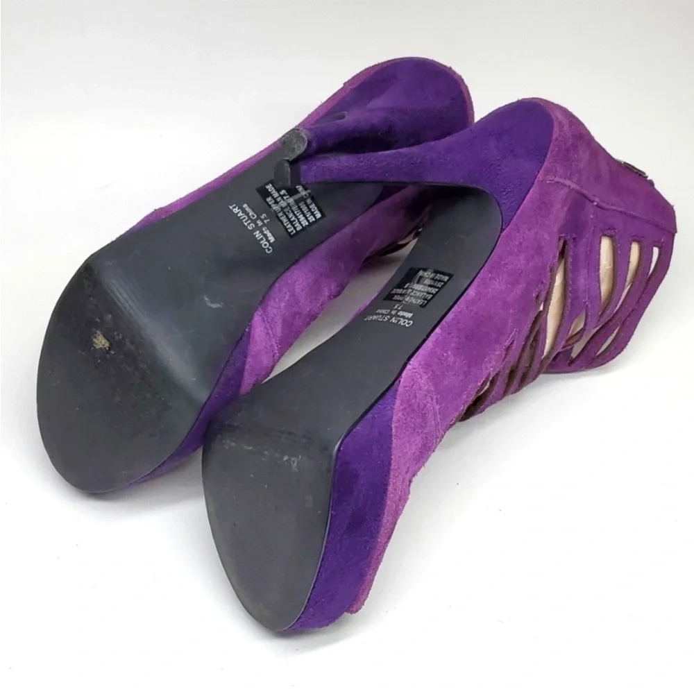 COLIN STUART Gladiator Purple Suede Platform Stilettos EUC